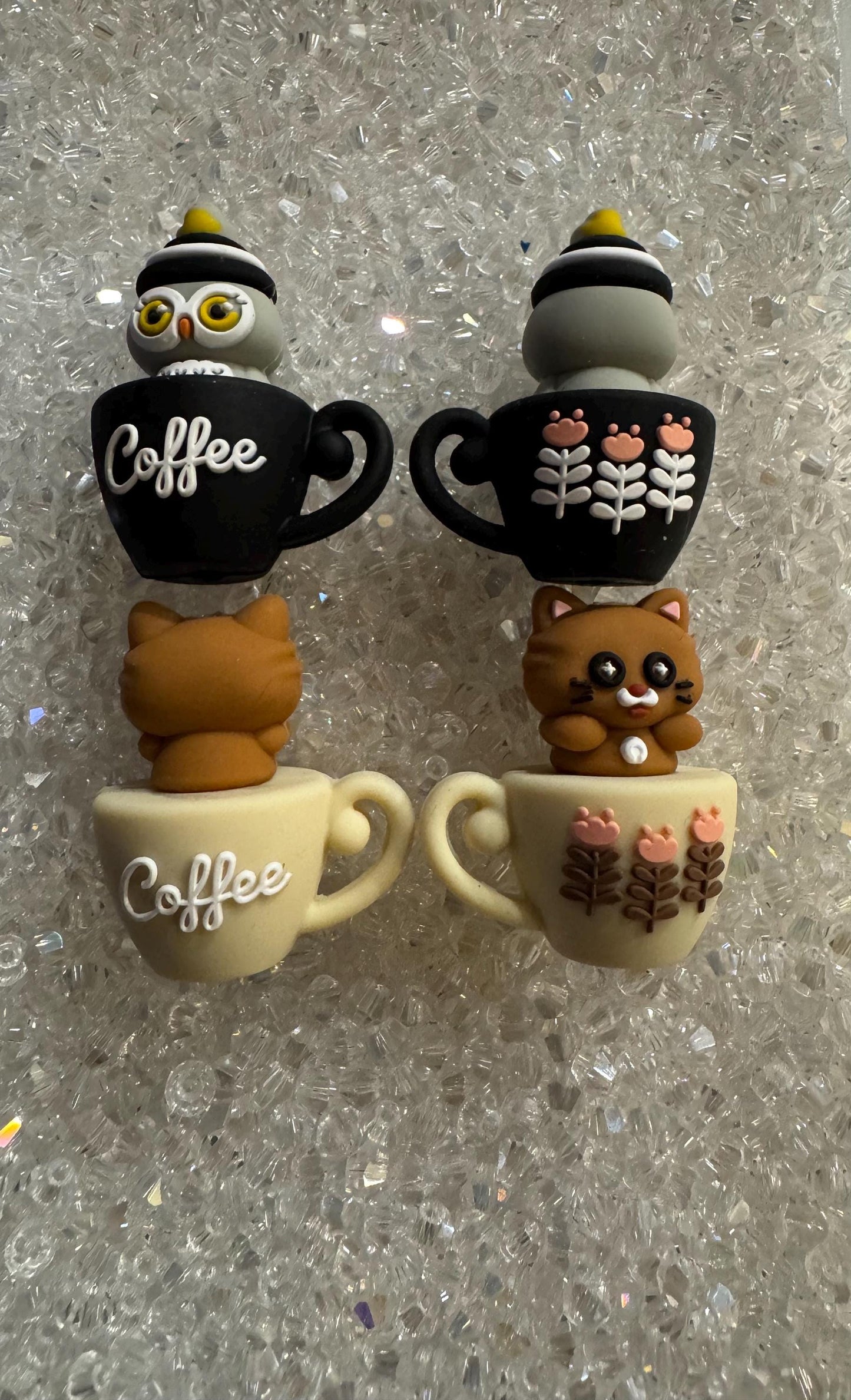 3D Cute Owl/Cat coffee Mug silicone Focal Bead-For pens and beadable items- 2pk