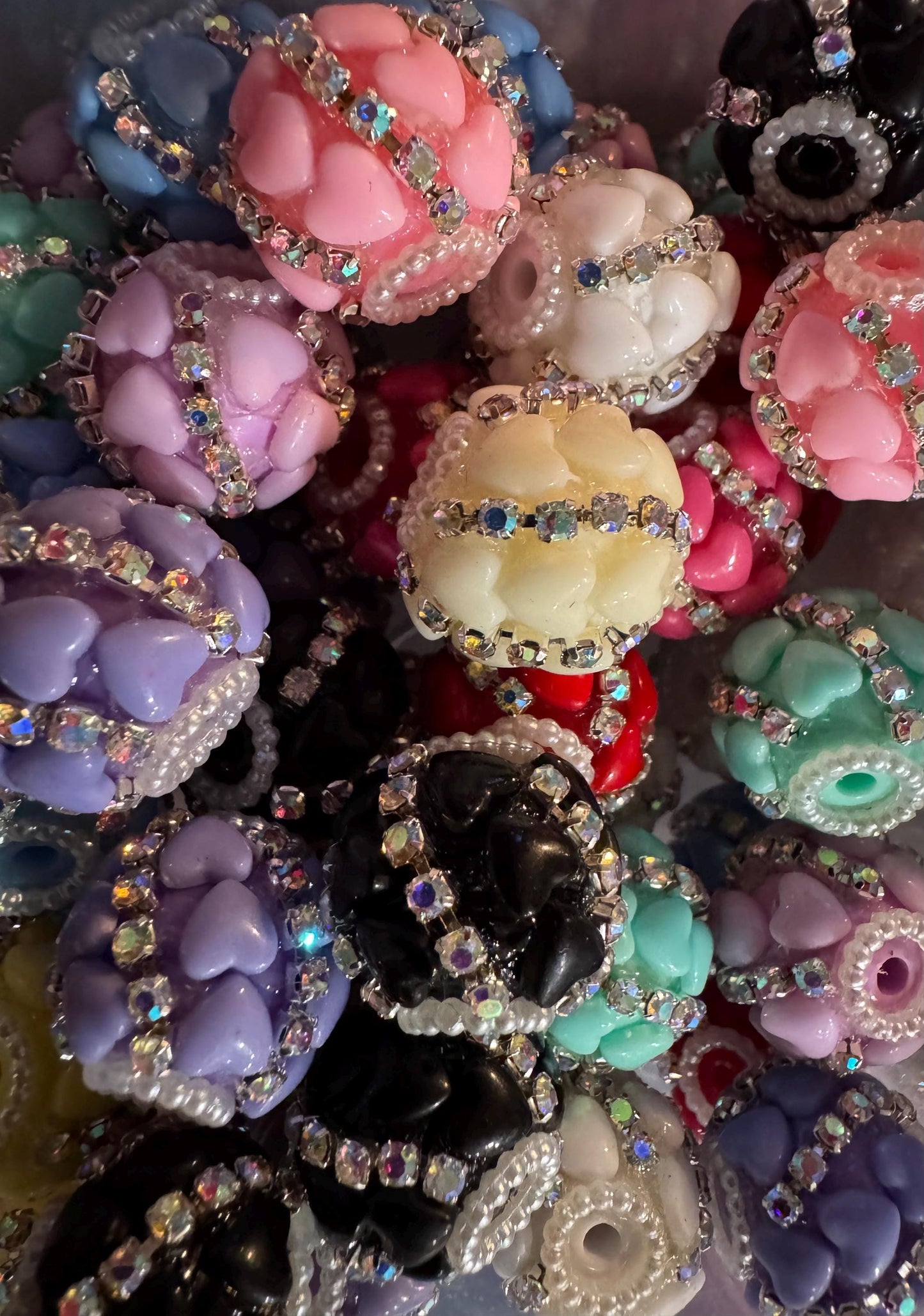 Handmade Fancy Rhinestone Acrylic Beads for Pens & Keychains - Assorted Styles 3pc Random Mix