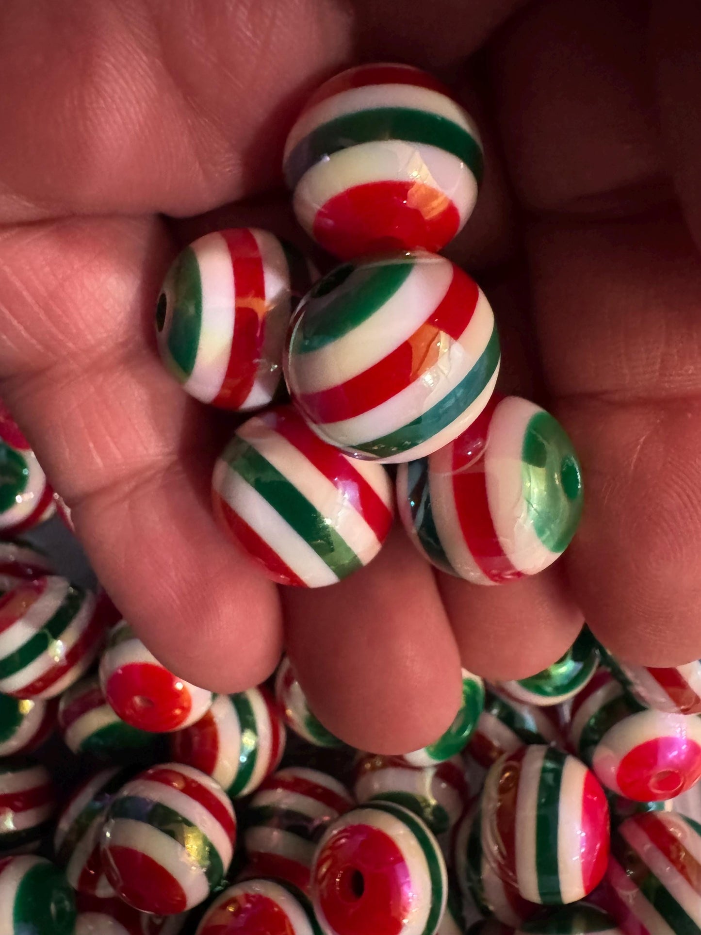 16MM Christmas Stripe Acrylic Beads: Pen and Keychain Making (Pack of 15)