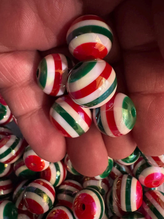 16MM Christmas Stripe Acrylic Beads: Pen and Keychain Making (Pack of 15)