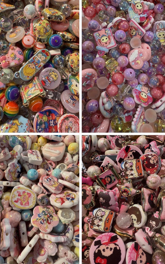 01- Custom Theme Characters Mixes - Acrylic Bead Mix ,DIY for Chunky Keychains, Phone and Bag chains!- Rainbow, Monchi, Moon, printed beads.