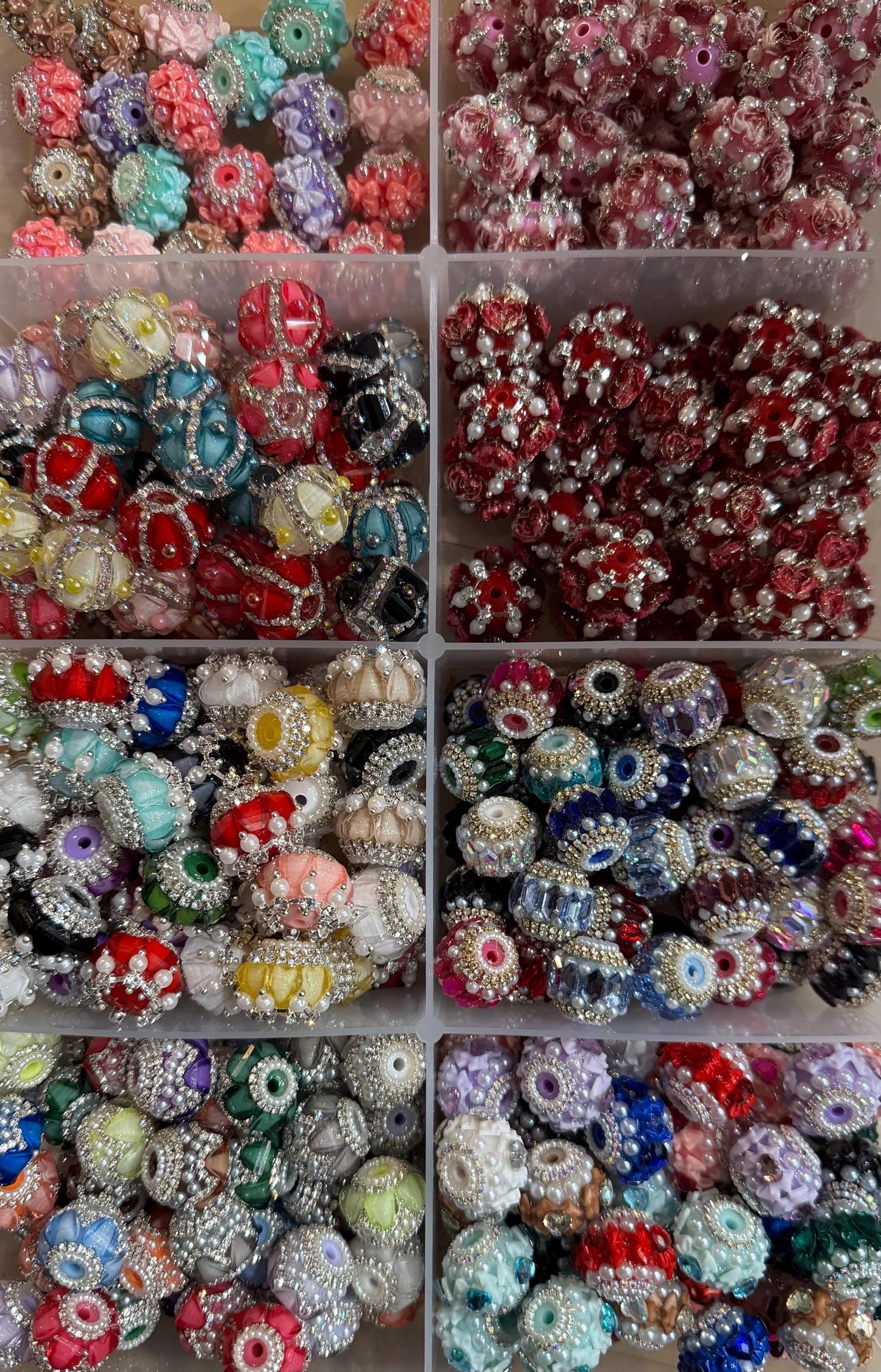 Handmade Fancy Rhinestone Acrylic Beads for Pens & Keychains - Assorted Styles 3pc Random Mix