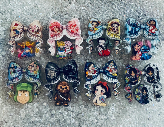 2Pc Theme Set Acrylic Bow plus character bead Focal-Fits DIY pens- Mexican Chavo bead| Strawberry| Poke