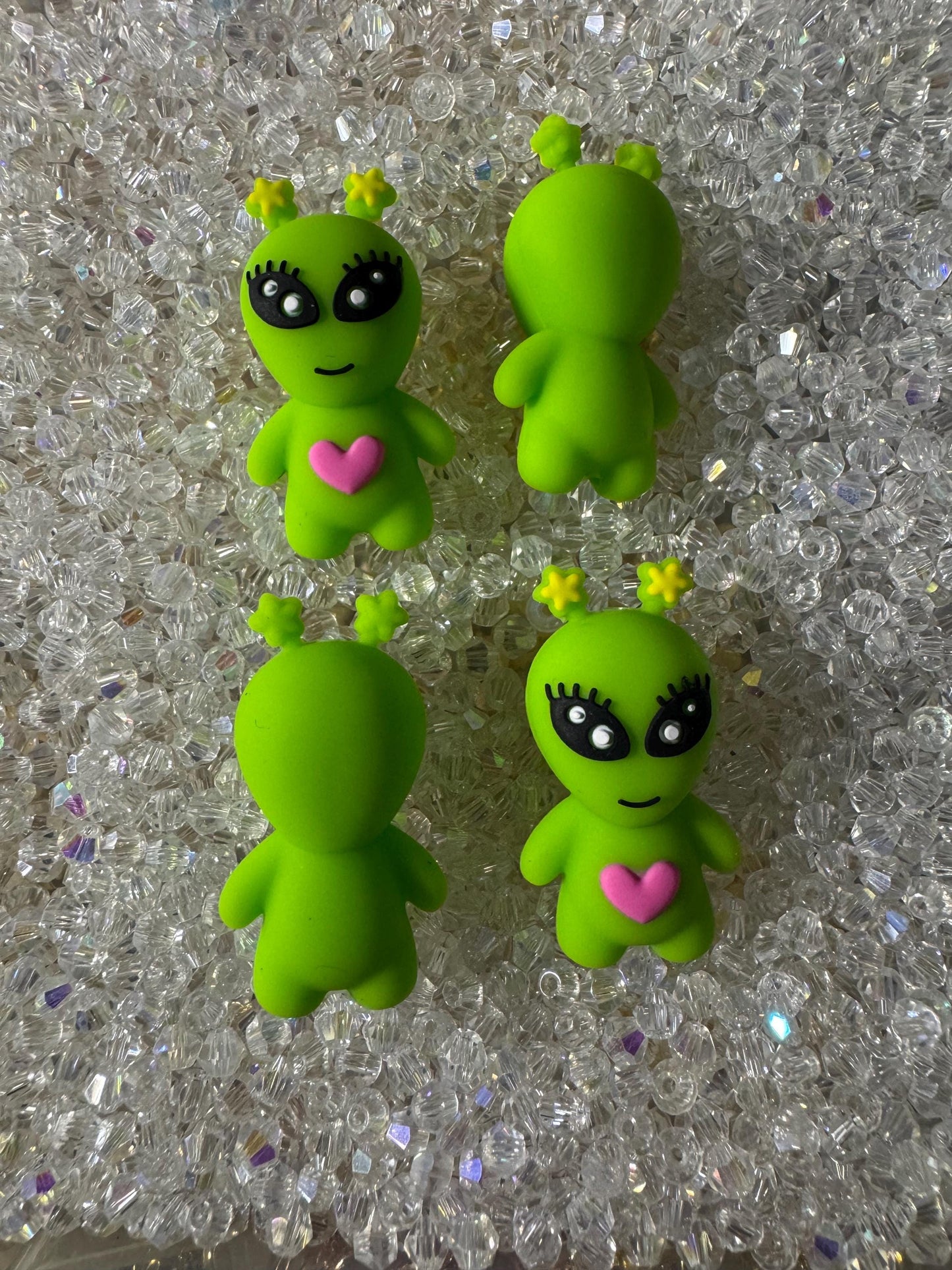 3D Alien Pink Heart Silicone Beads: DIY Pens & Keychains - 2 Pack