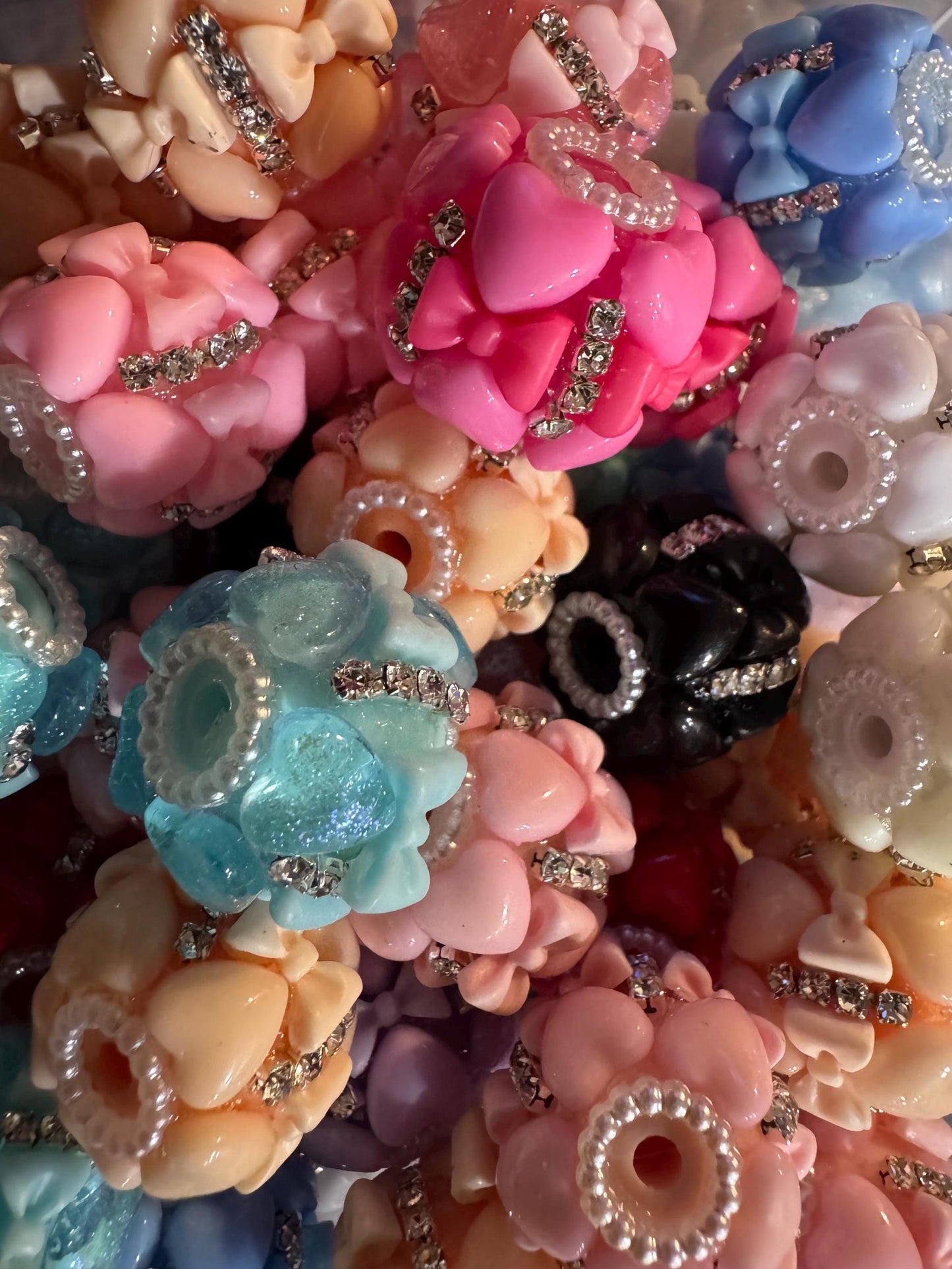 Handmade Fancy Rhinestone Acrylic Beads for Pens & Keychains - Assorted Styles 3pc Random Mix