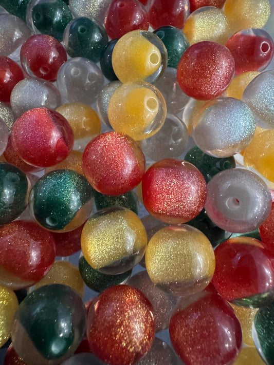 16MM Christmas Sugar Core Glitter Acrylic Beads Mix, 15-Piece beads