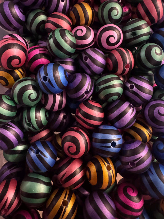 16MM Multi-Color Black Swirl Acrylic Beads for Pens & Keychains - 15-Piece Pack