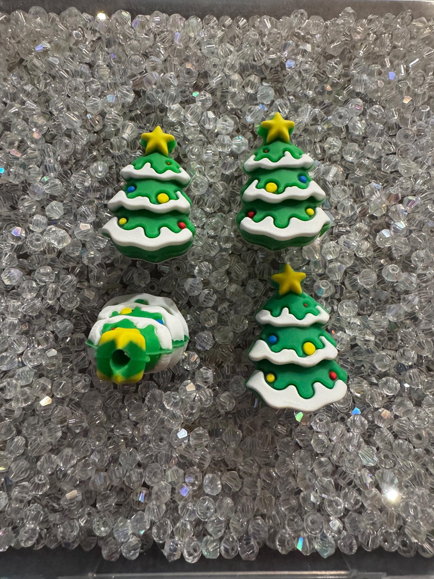 3D Christmas Tree Silicone Focal Beads: DIY Pens and Keychains - 2 Pack