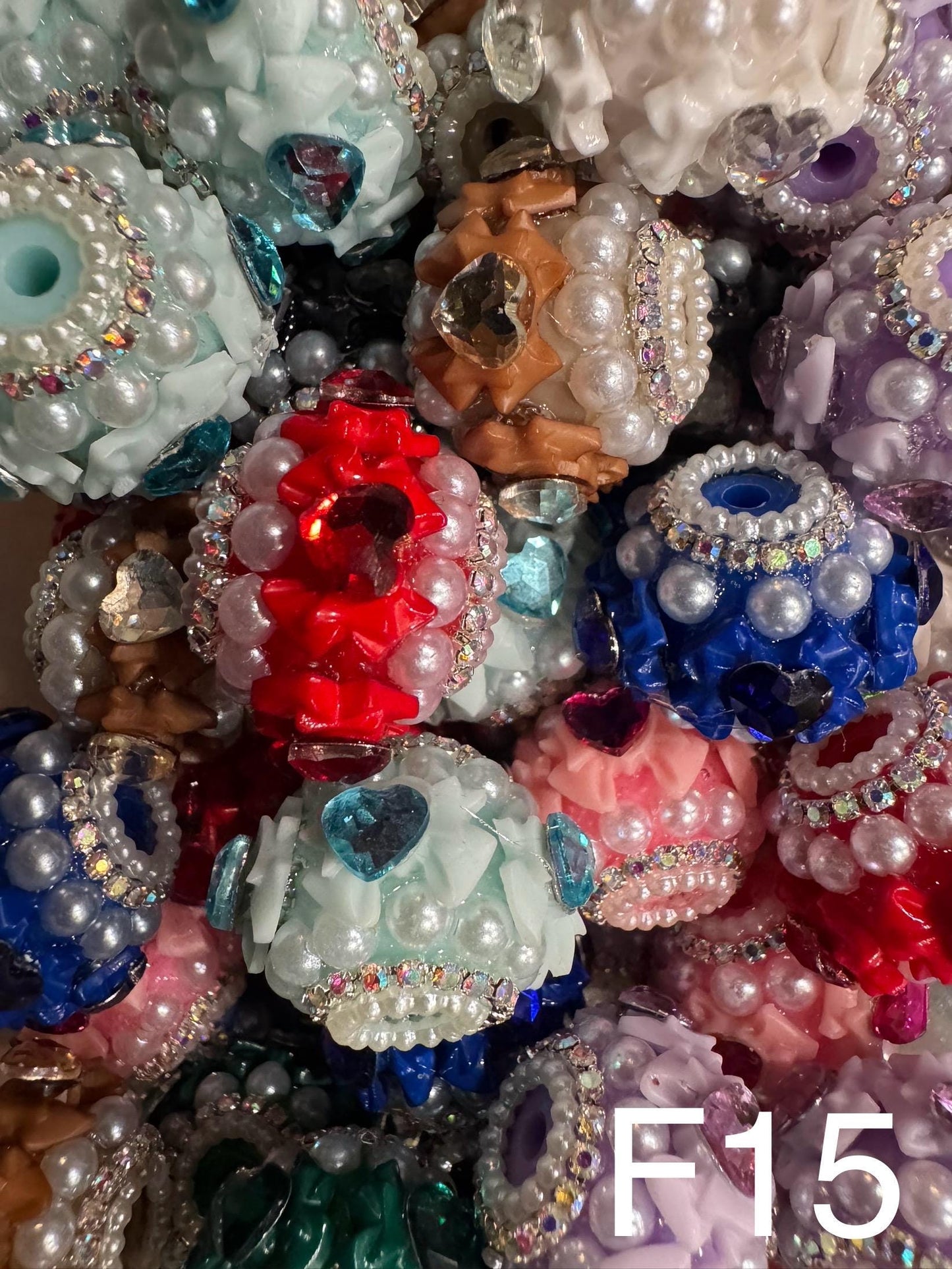 Handmade Fancy Rhinestone Acrylic Beads for Pens & Keychains - Assorted Styles 3pc Random Mix