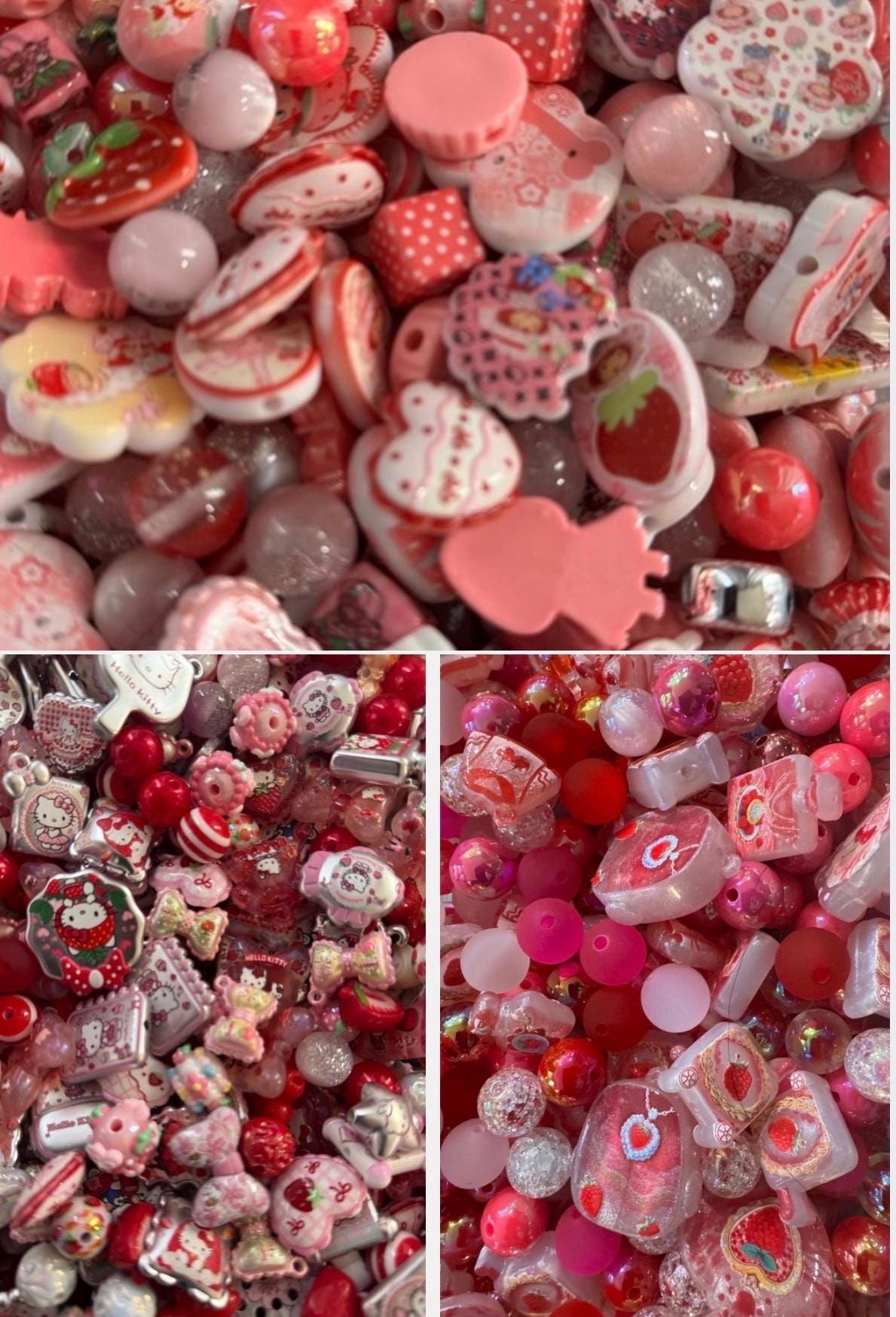 All Strawberry Themes- Premium Acrylic Mix of 12MM-20MM Various Size Beads - For chunky keychains, beaded pens and more!