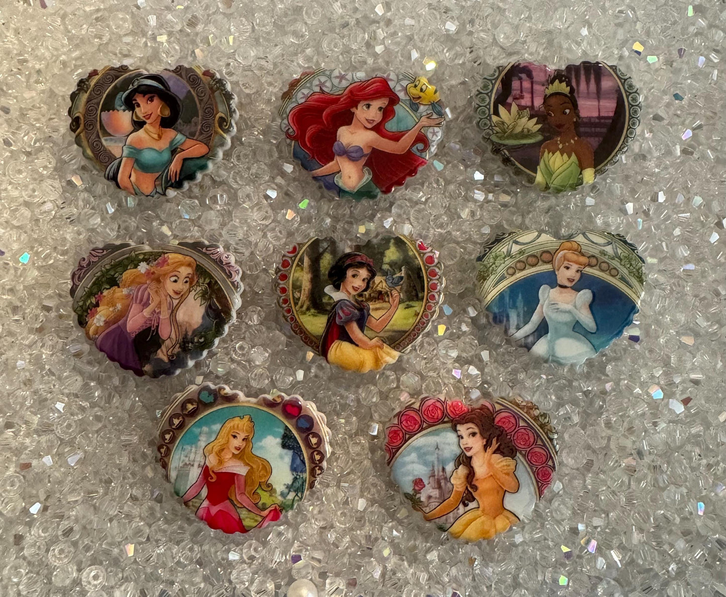 Princess Theme Focal Bead-For pens and beadable items| Flat Double sided Bead | 8pcs Random Mix Pack