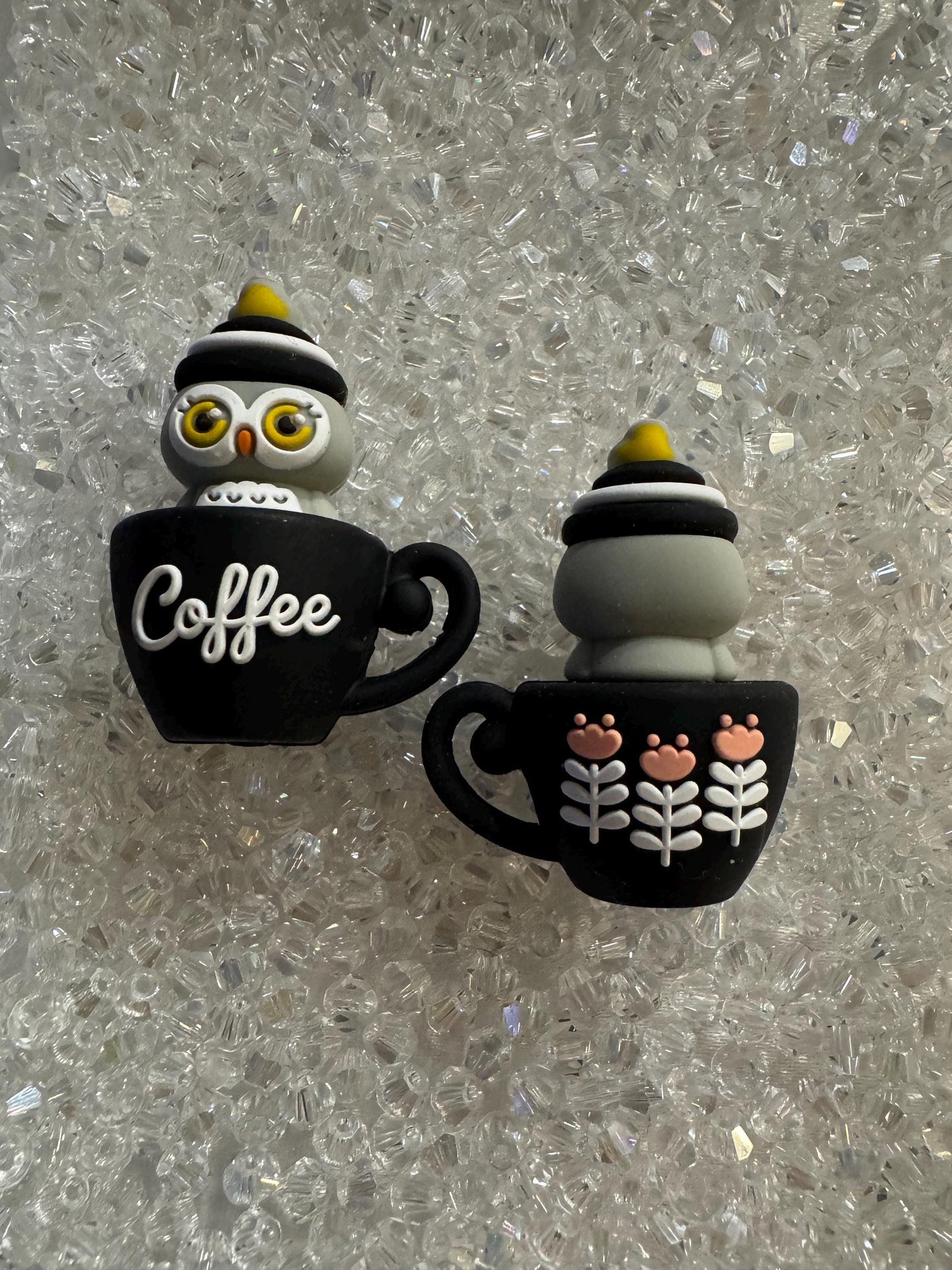 3D Cute Owl/Cat coffee Mug silicone Focal Bead-For pens and beadable items- 2pk
