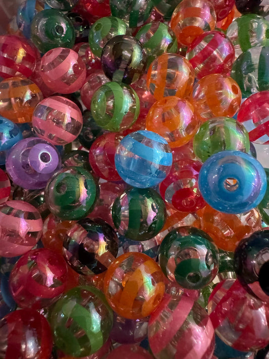 16MM Clear Multi-Color Circle Stripe Acrylic Beads-For pens and beadable items- 15beads pack assorted