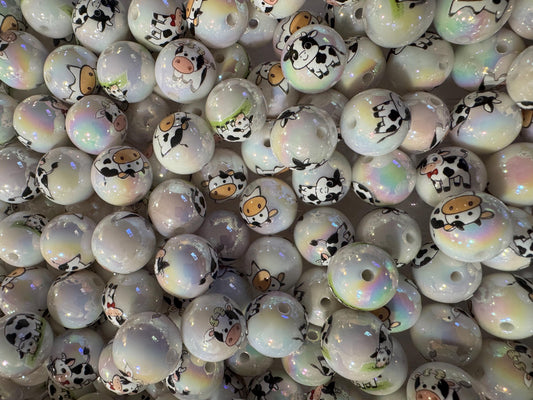 16MM UV Printed Cow Beads -For pens and beadable items- 15 beads pack