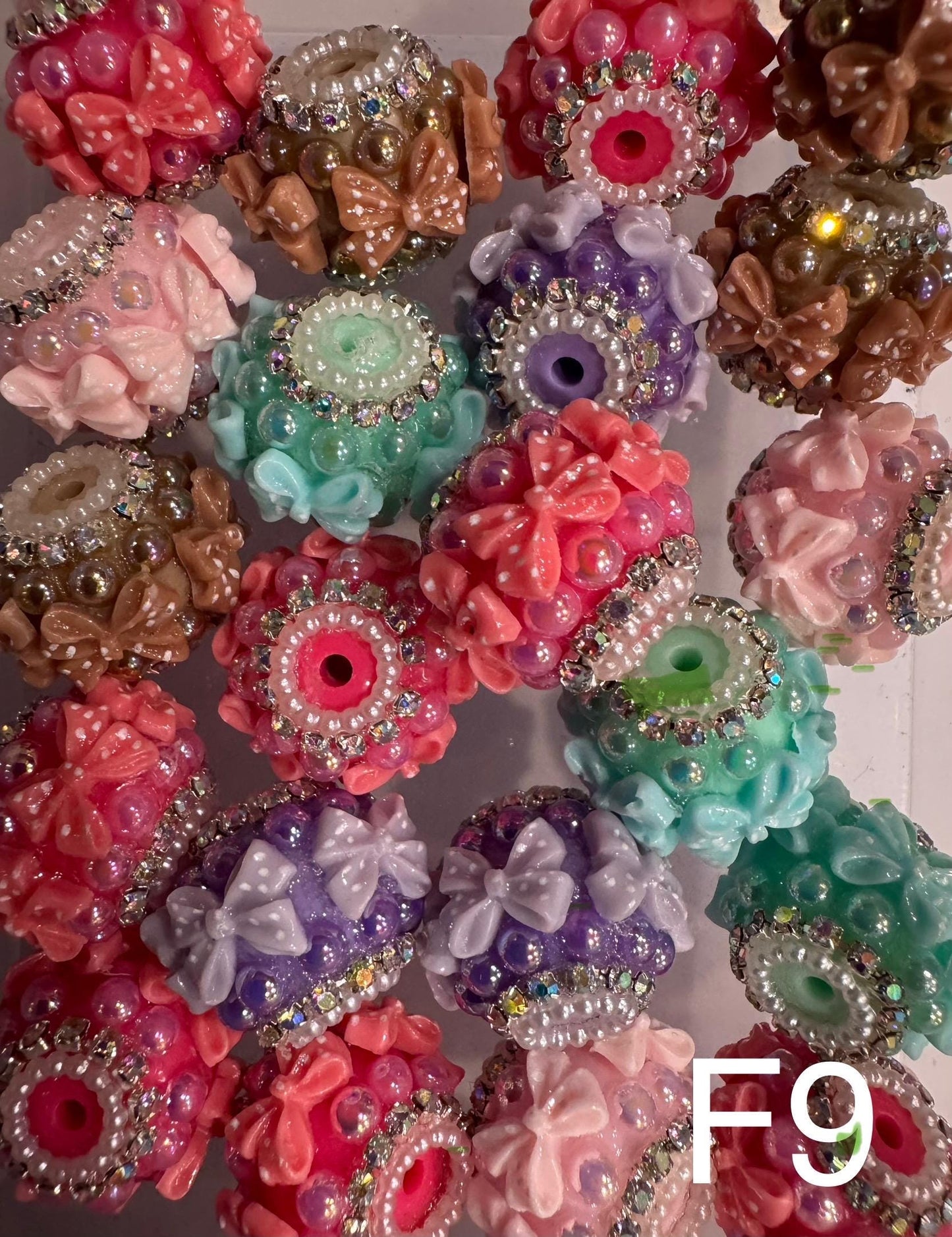 Handmade Fancy Rhinestone Acrylic Beads for Pens & Keychains - Assorted Styles 3pc Random Mix