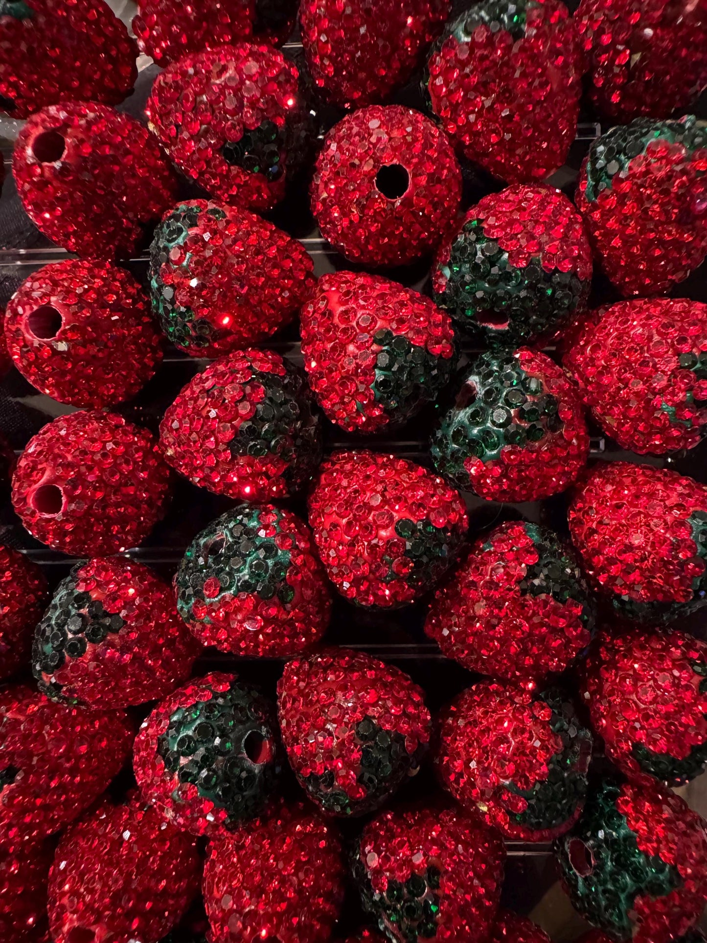 16MM Red Strawberry Rhinestone Clay Beads-For pens and beadable items- 5 beads pack