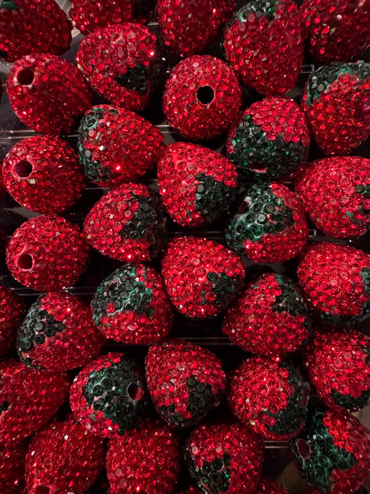 16MM Red Strawberry Rhinestone Clay Beads-For pens and beadable items- 5 beads pack