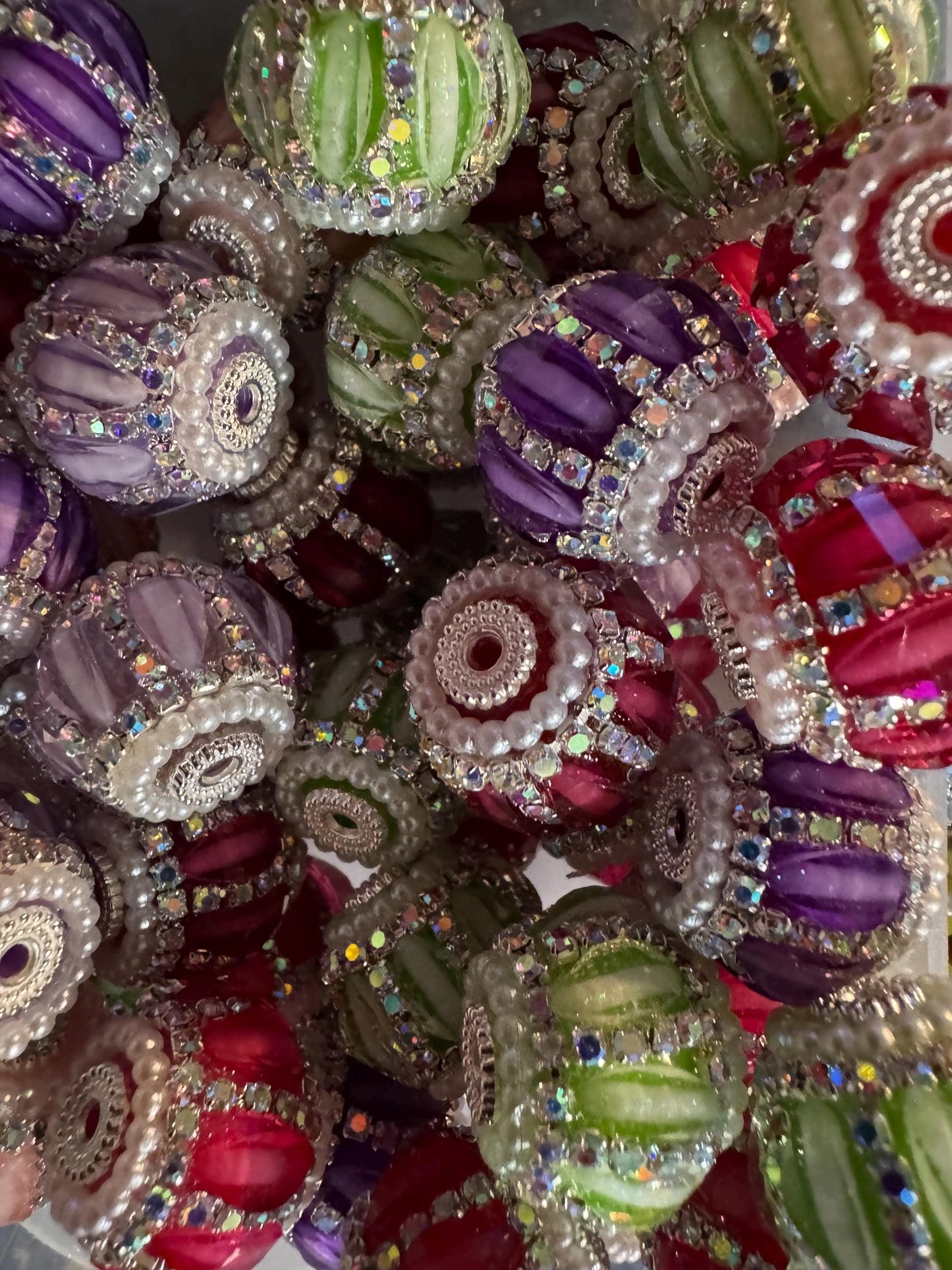 Handmade Fancy Rhinestone Acrylic Beads for Pens & Keychains - Assorted Styles 3pc Random Mix