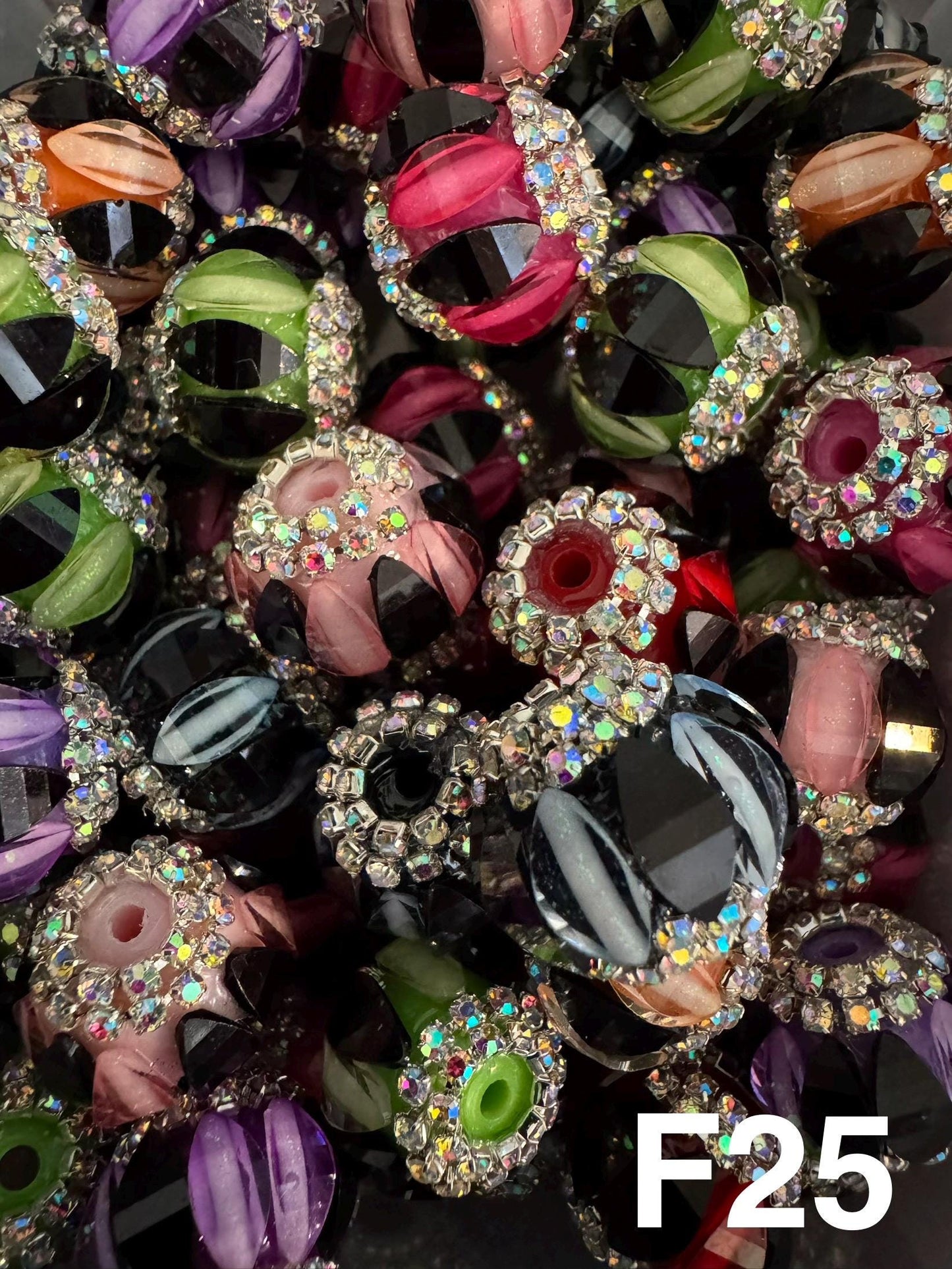 Handmade Fancy Rhinestone Acrylic Beads for Pens & Keychains - Assorted Styles 3pc Random Mix