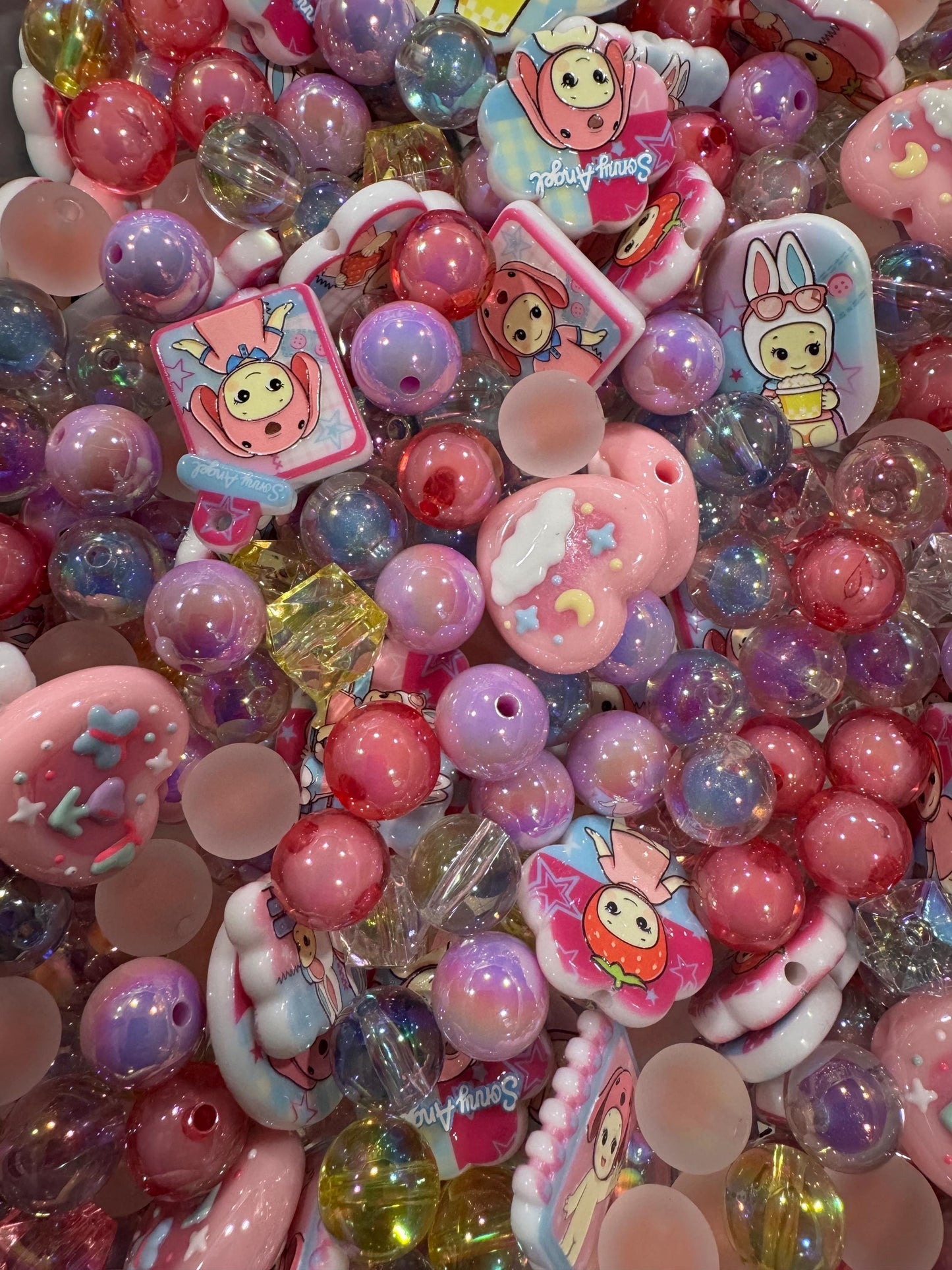 01- Custom Theme Characters Mixes - Acrylic Bead Mix ,DIY for Chunky Keychains, Phone and Bag chains!- Rainbow, Monchi, Moon, printed beads.